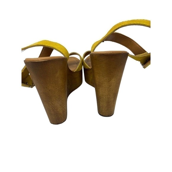 Steve Madden, Mustard Yellow Seclude Chunky Wood Wedge Platform Sandal, 8 NEW - Picture 5 of 8